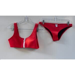 Hoaka Swimwear Neoprene 2 Piece Bikini Swimsuit Zip Top Red Womens Medium Plus